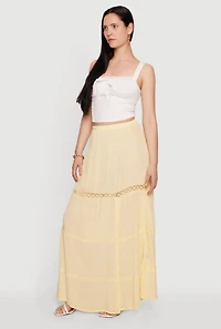 Side Slit Lace Detail Tiered Maxi Skirt