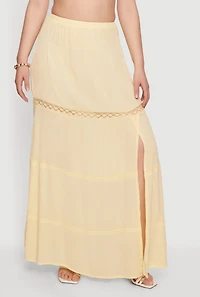 Side Slit Lace Detail Tiered Maxi Skirt