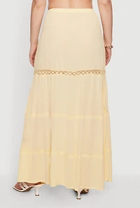 Side Slit Lace Detail Tiered Maxi Skirt