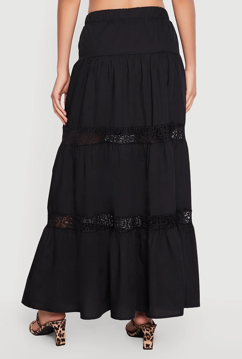 Poplin Lace Insert Tiered Maxi Skirt