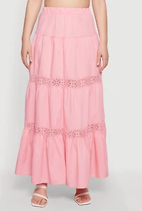 Poplin Lace Insert Tiered Maxi Skirt