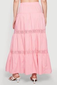 Poplin Lace Insert Tiered Maxi Skirt