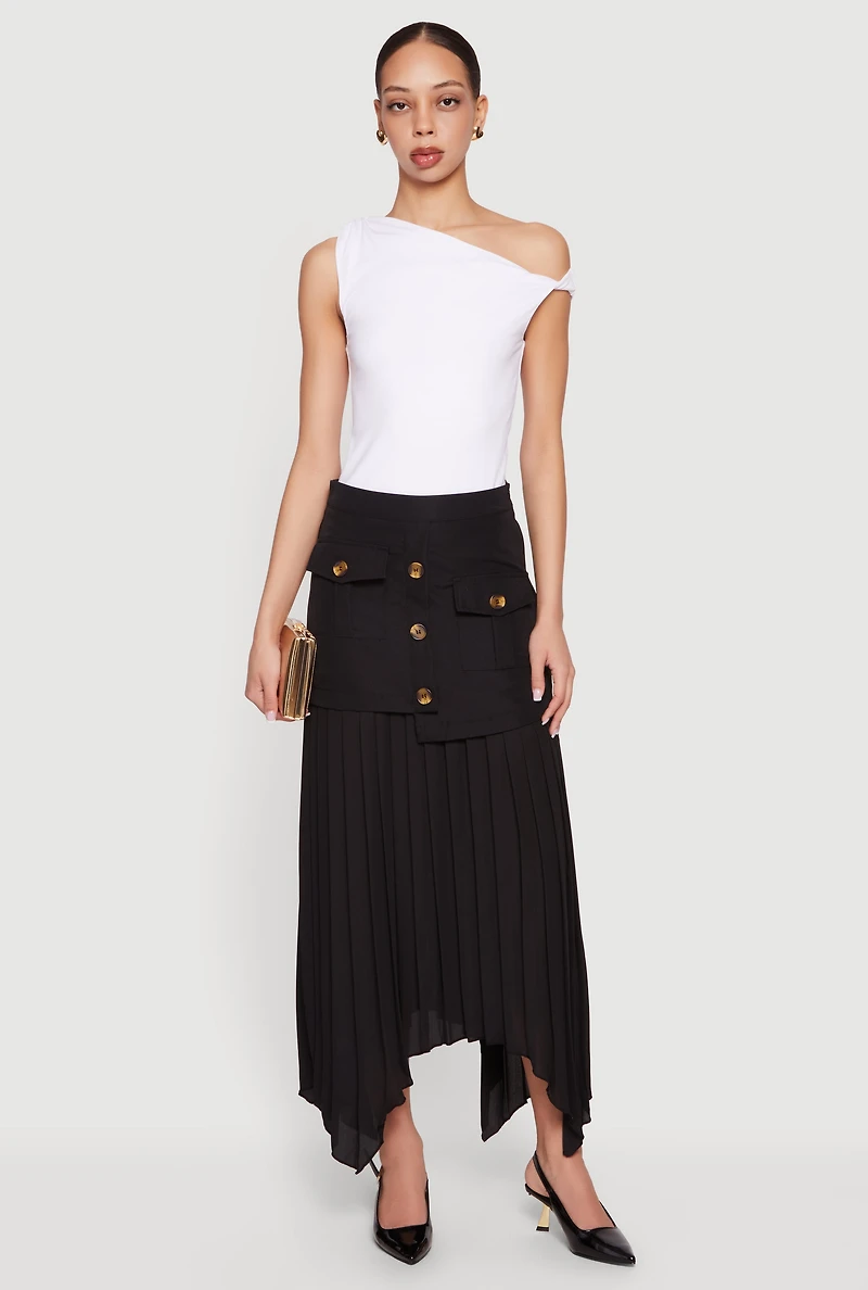 Layered Look Pleated Maxi Skirt