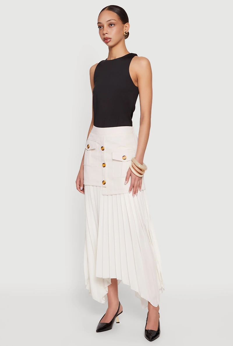 Layered Look Pleated Maxi Skirt