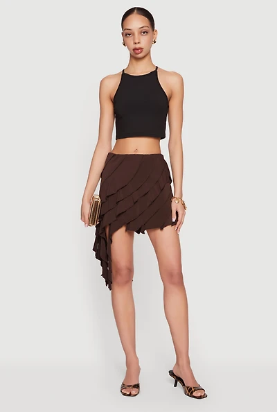 Asymmetrical Ruffle Tiered Mini Skirt