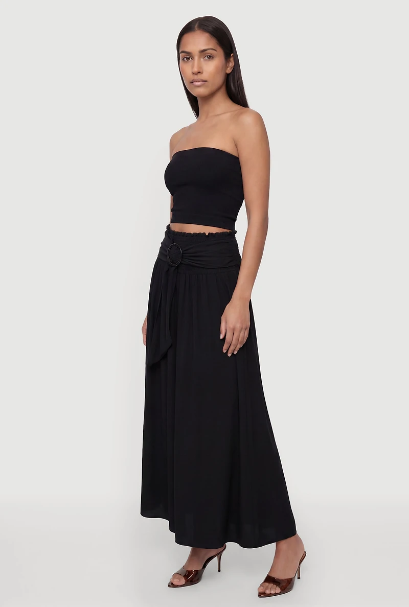 O Ring Tie Waisted Belt Detail Smocked Waist Skirt