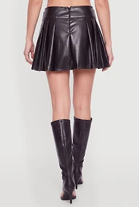 Faux Leather Chain Detail Pleated Mini Skirt
