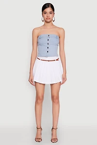 Womens Belted Pleated Skirt, White, Size S