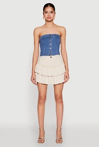 Womens One Button Tiered Mini Skirt, Khaki, Size XL