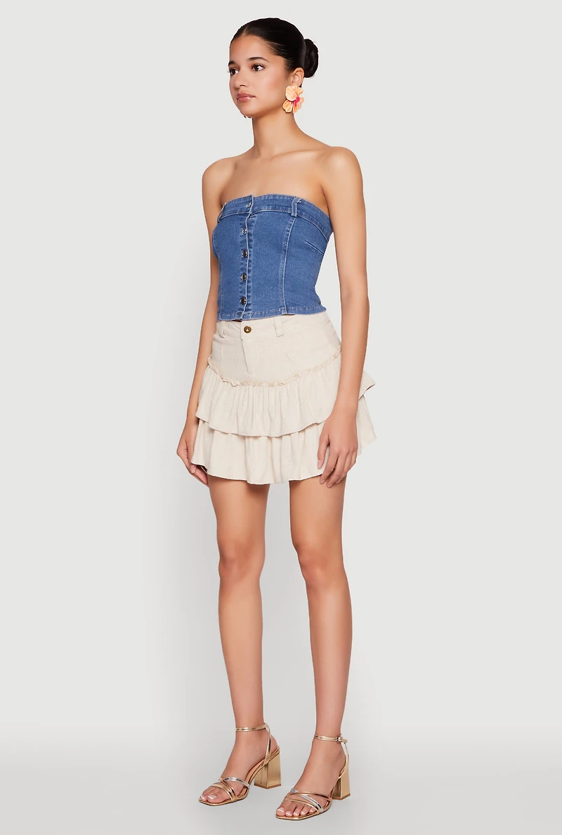 Womens One Button Tiered Mini Skirt, Khaki, Size XL