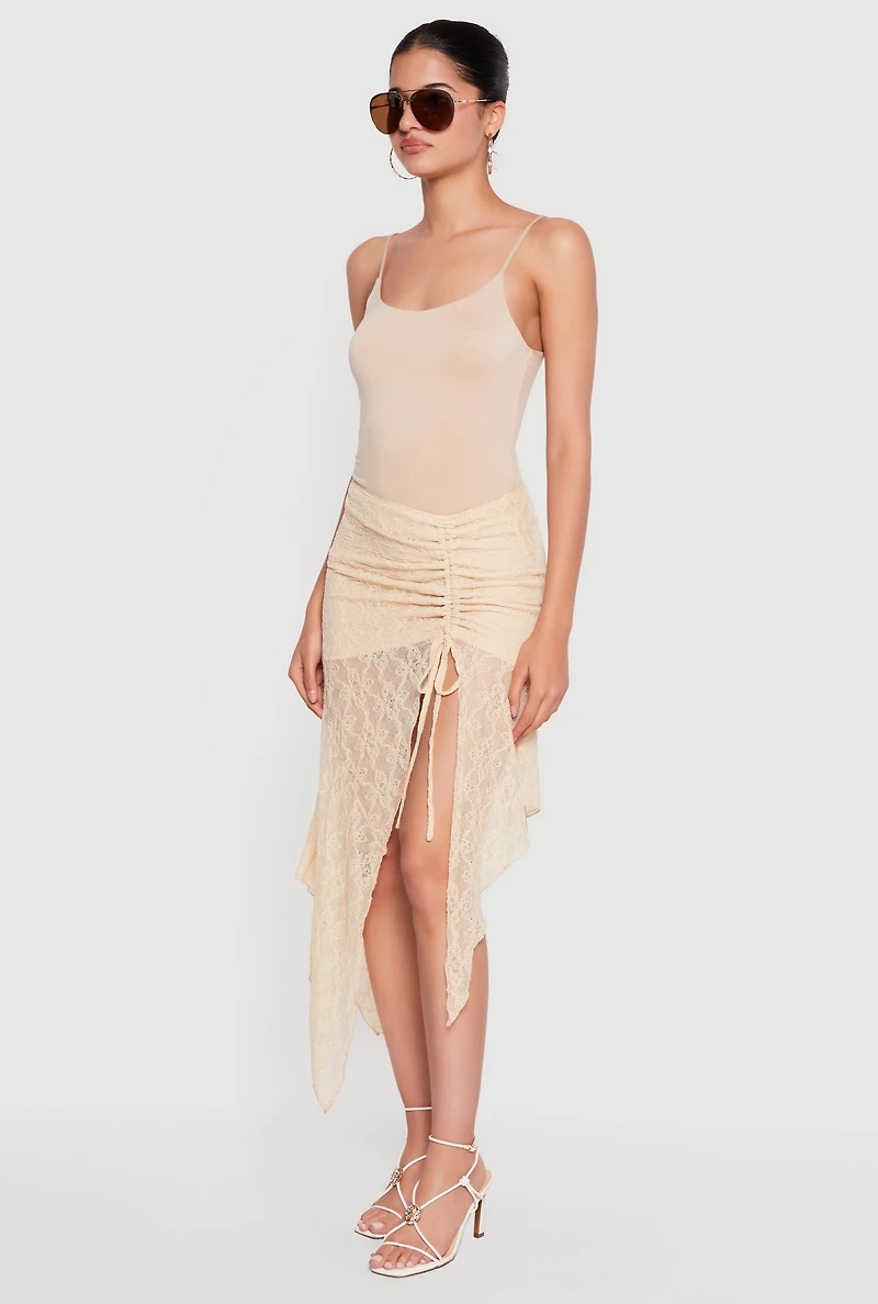 Lace Asymmetrical Drawstring Skirt