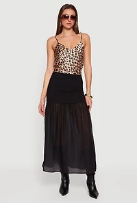 Side Ruched Drop Waist Pleated Chiffon Midi Skirt