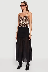 Side Ruched Drop Waist Pleated Chiffon Midi Skirt