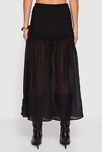 Side Ruched Drop Waist Pleated Chiffon Midi Skirt