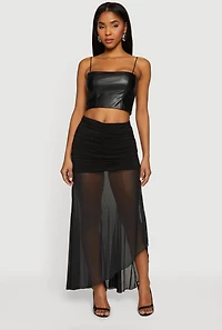 Asymmetrical Ruffle Trim Ruched Maxi Skirt