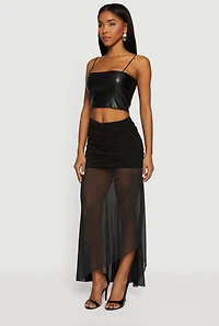 Asymmetrical Ruffle Trim Ruched Maxi Skirt