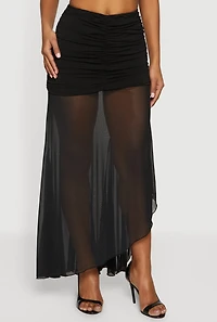 Asymmetrical Ruffle Trim Ruched Maxi Skirt