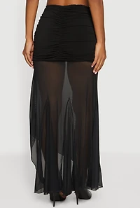 Asymmetrical Ruffle Trim Ruched Maxi Skirt