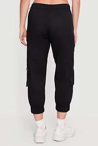 Poplin Zipper Detail High Waisted Cargo Capris Pants