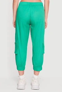 Poplin Zipper Detail High Waisted Cargo Capris Pants