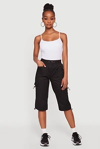Toggle Drawstring Hem Capri Cargo Pants