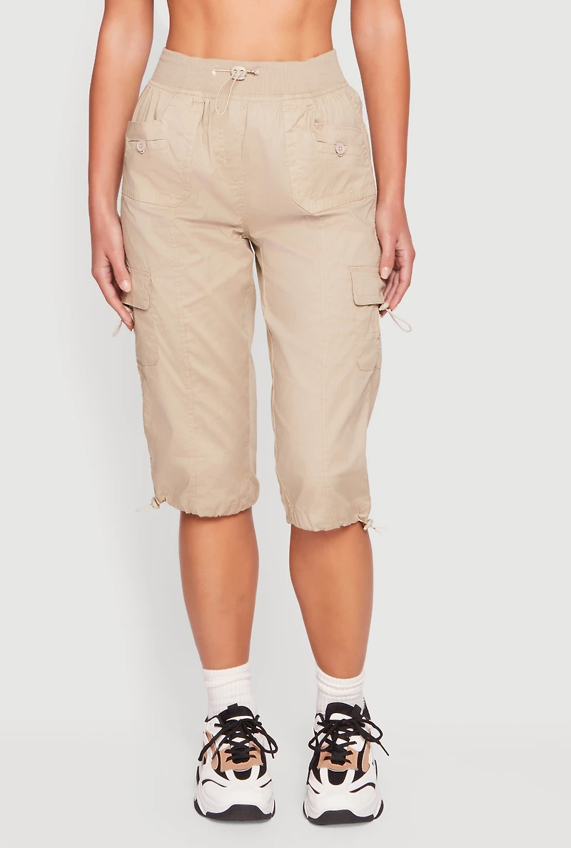 Toggle Drawstring Hem Capri Cargo Pants
