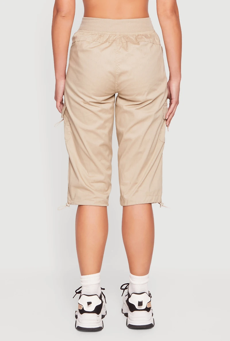 Toggle Drawstring Hem Capri Cargo Pants