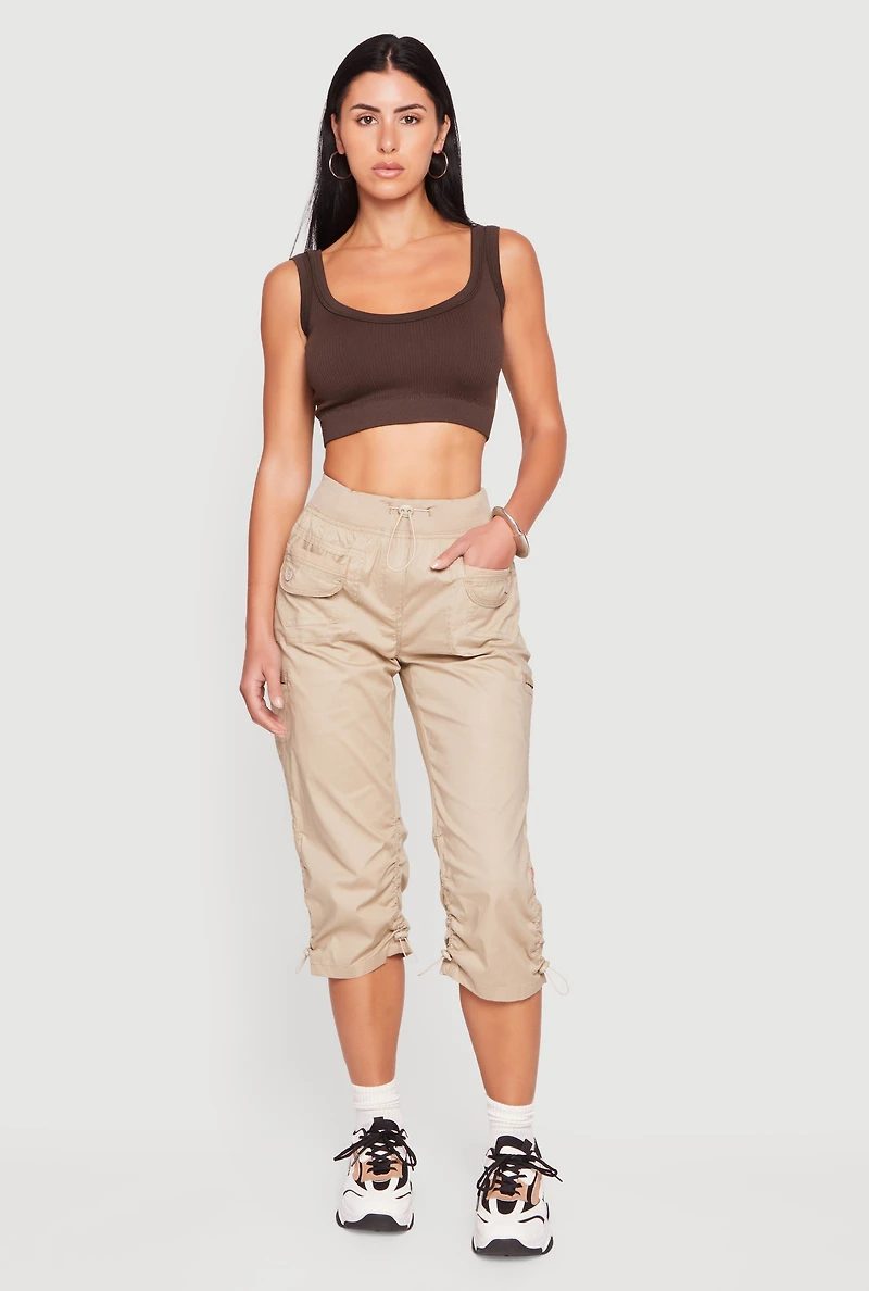 Capri Cargo Pants with Ruched Toggle Drawstring Hem