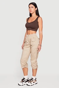 Capri Cargo Pants with Ruched Toggle Drawstring Hem