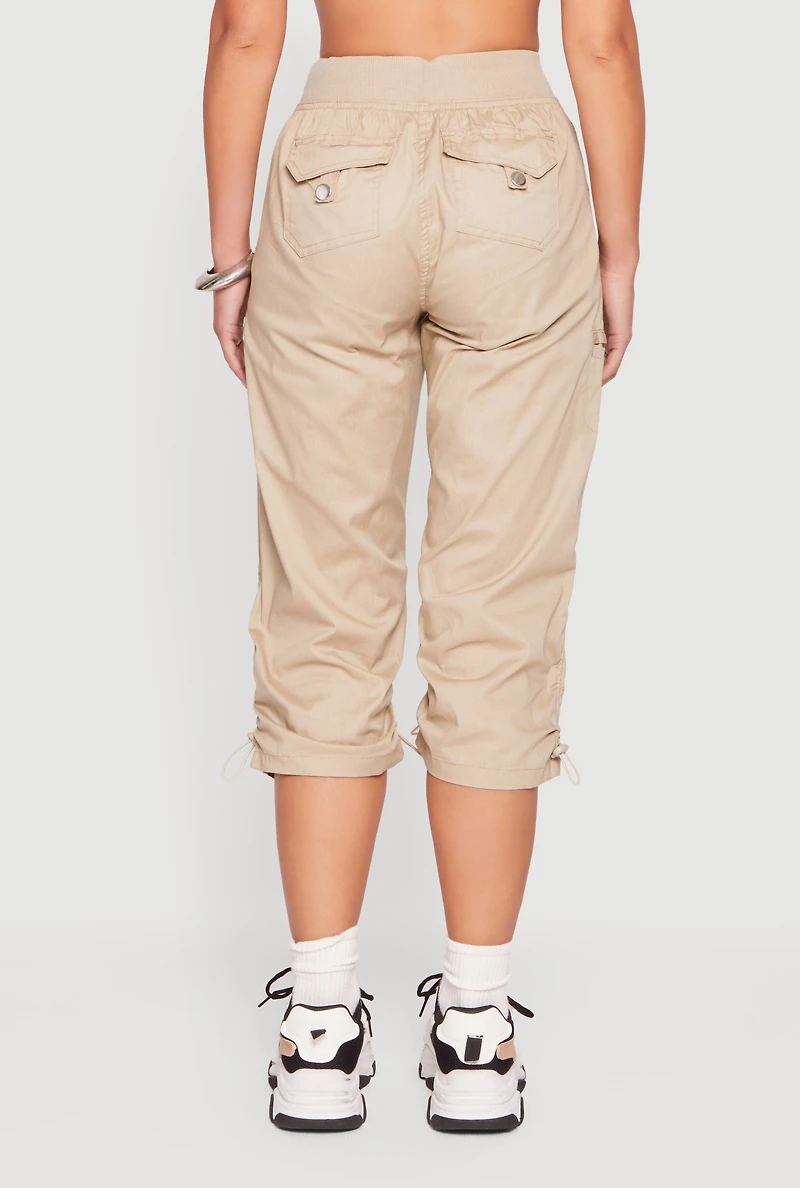 Capri Cargo Pants with Ruched Toggle Drawstring Hem