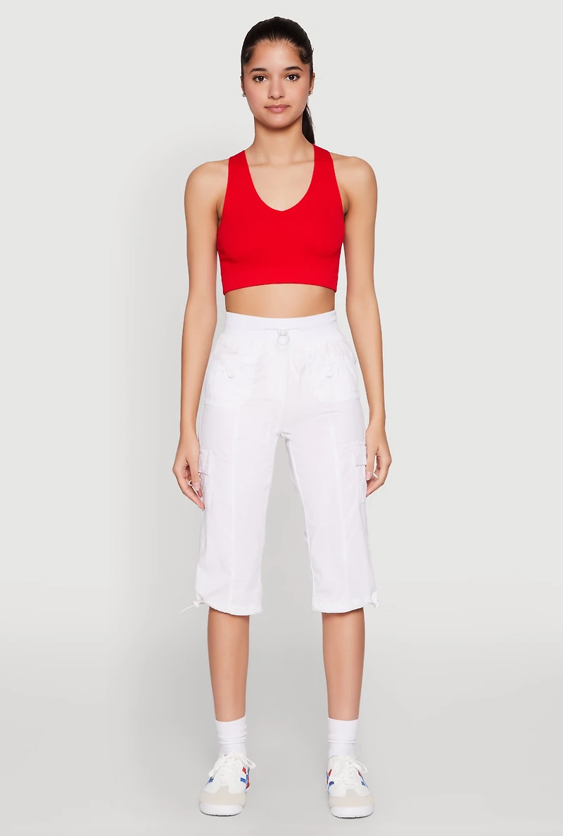 Womens Toggle Drawstring Cargo Capris, White, Size S