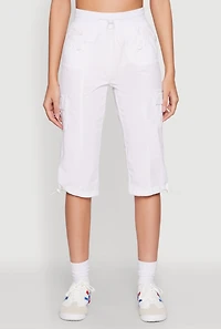 Womens Toggle Drawstring Cargo Capris, White, Size S