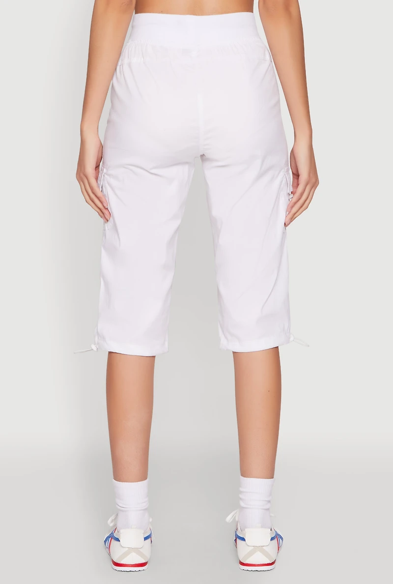 Womens Toggle Drawstring Cargo Capris, White, Size M