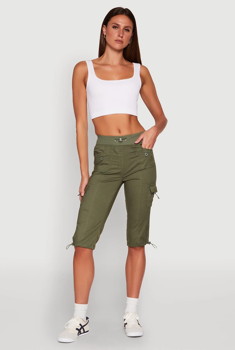Toggle Drawstring Cargo Capris