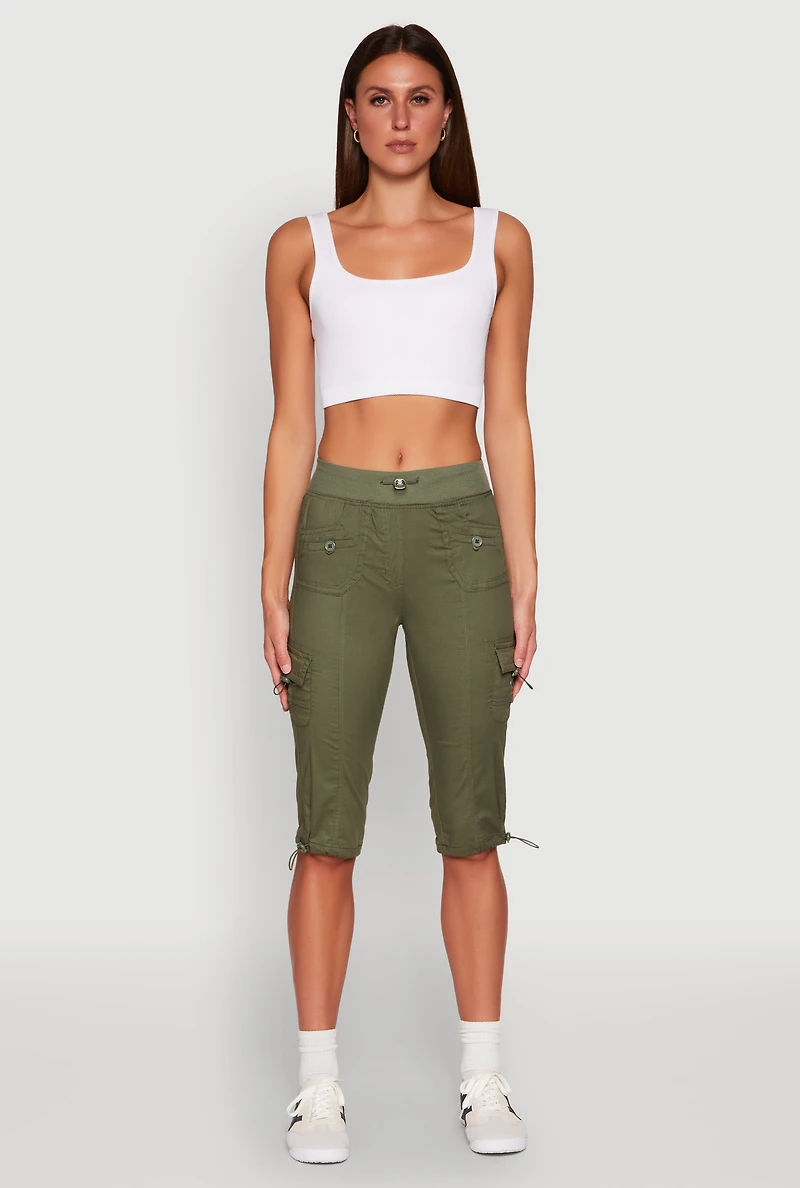 Womens Toggle Drawstring Cargo Capris,