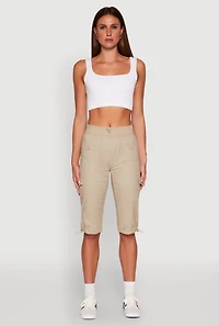 Womens Toggle Drawstring Cargo Capris, Khaki, Size M
