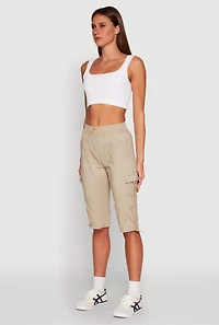 Womens Toggle Drawstring Cargo Capris, Khaki, Size M