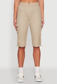 Womens Toggle Drawstring Cargo Capris, Khaki, Size M
