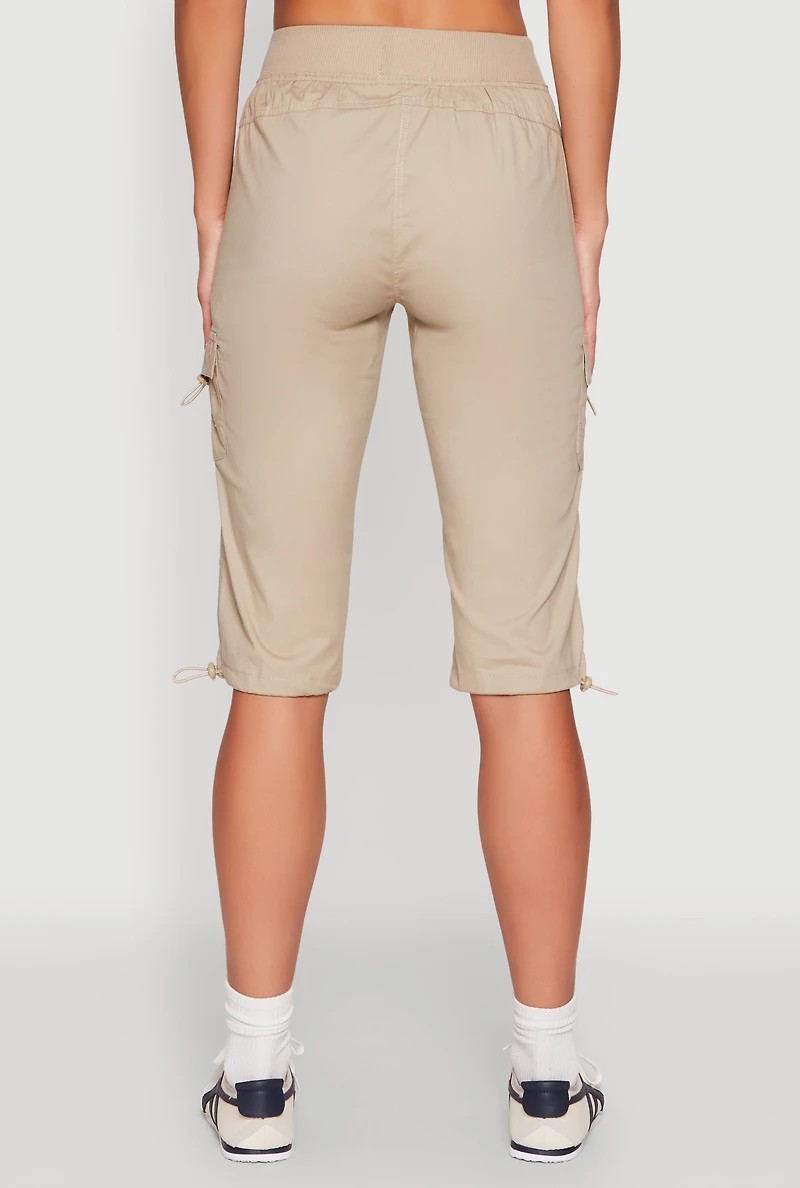 Womens Toggle Drawstring Cargo Capris, Khaki, Size M