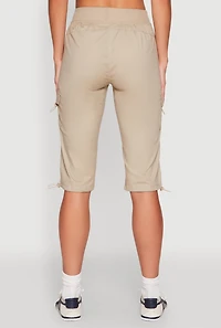 Womens Toggle Drawstring Cargo Capris, Khaki, Size M