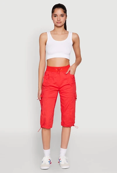 Womens Toggle Drawstring Cargo Capris,