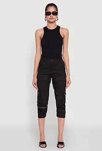 Womens Zip Detail Capri Cargo Pants,