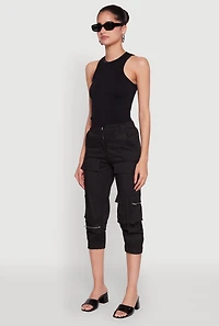 Womens Zip Detail Capri Cargo Pants,