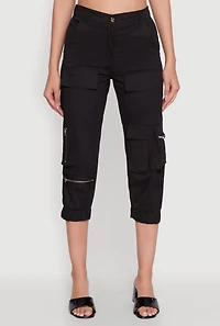 Womens Zip Detail Capri Cargo Pants, Black, Size S