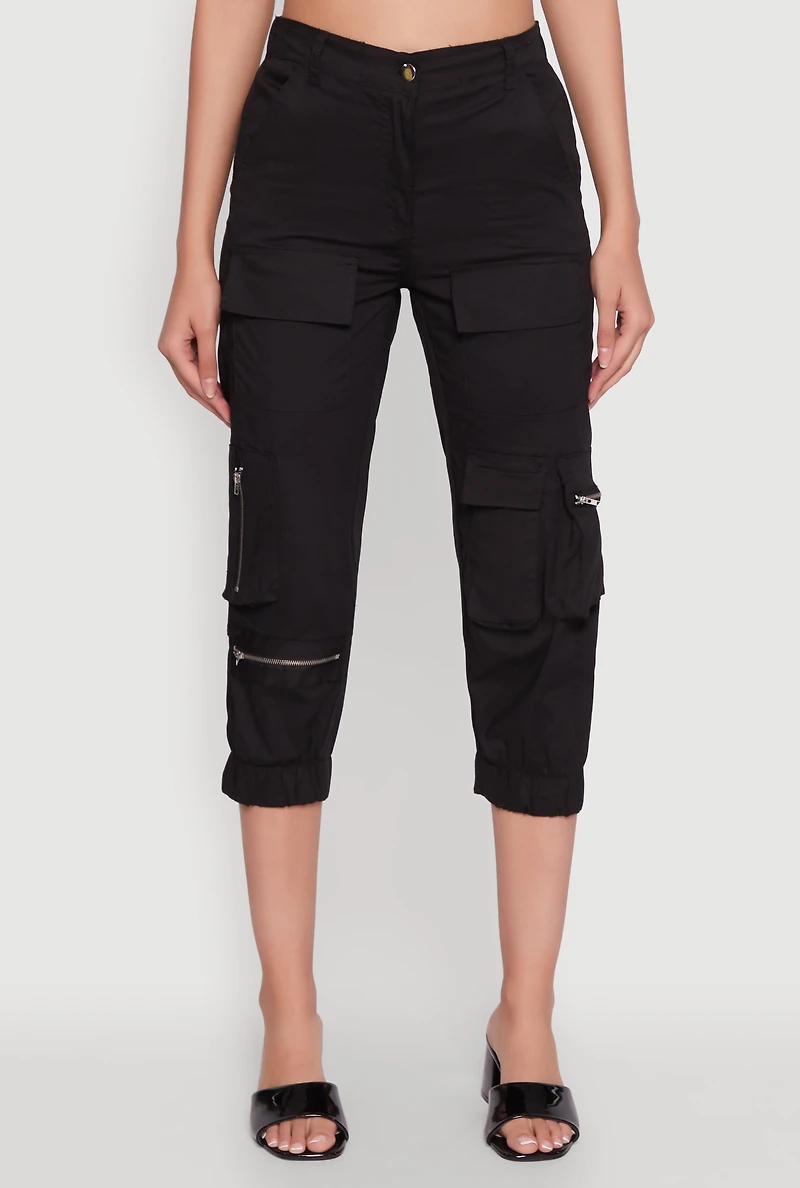 Womens Zip Detail Capri Cargo Pants,
