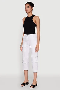 Womens Zip Detail Capri Cargo Pants, White, Size S