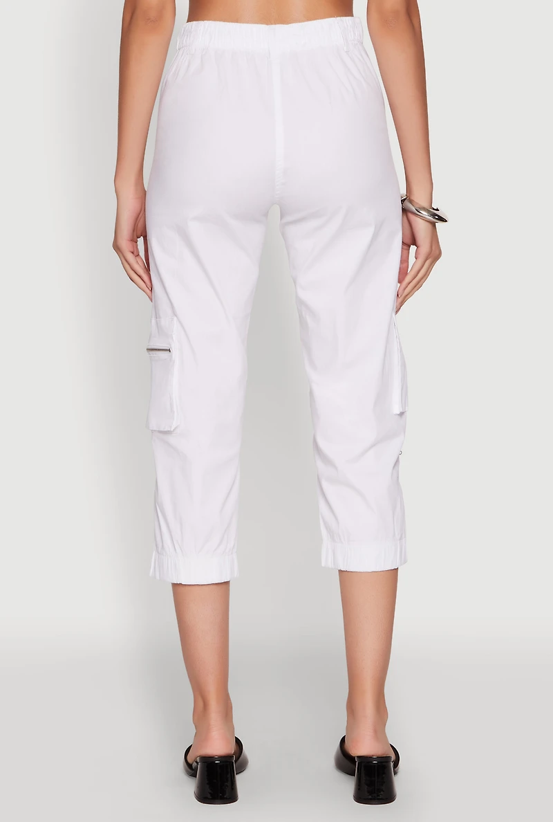 Womens Zip Detail Capri Cargo Pants, White, Size S