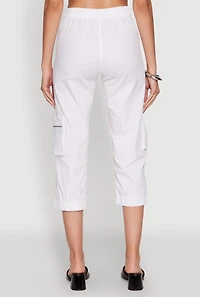 Womens Zip Detail Capri Cargo Pants, White, Size S