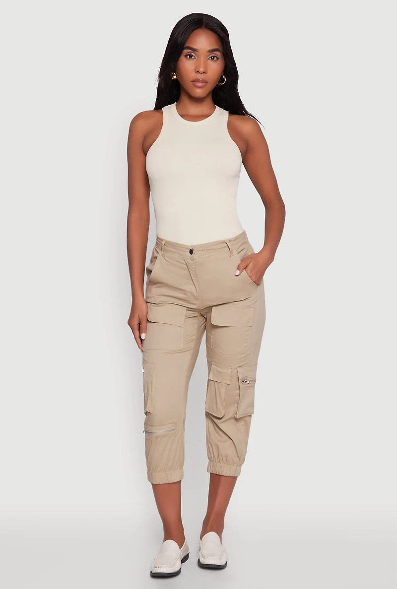 Zip Detail Capri Cargo Pants