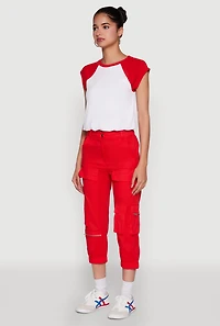 Womens Zip Detail Capri Cargo Pants, Red, Size S